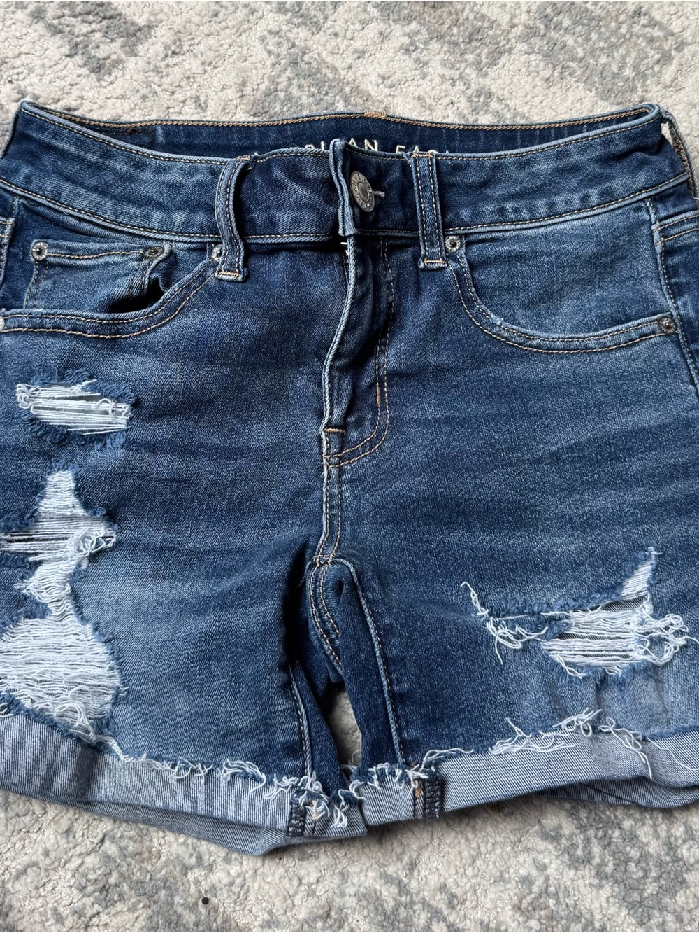American Eagle Outfitters Distressed Dark Blue Denim Shorts